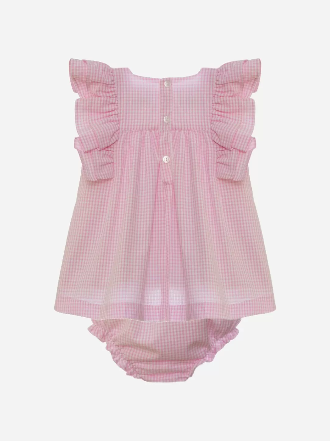 Baby Patachou Pink Seersucker Checkered Dress With Bloomers