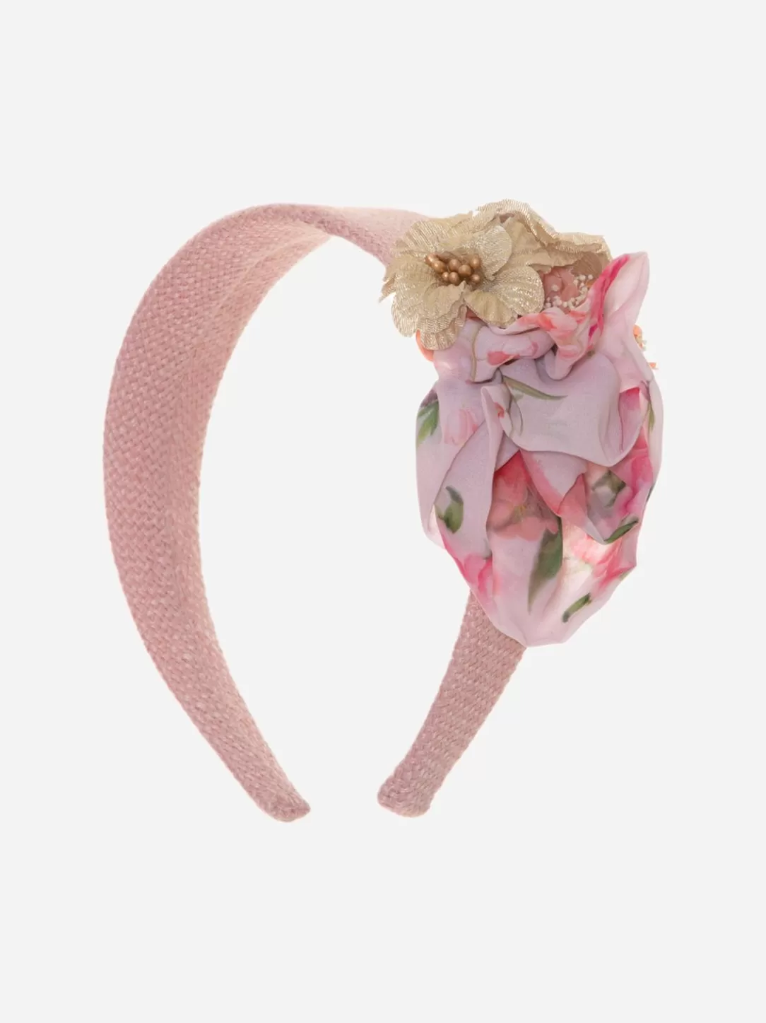 Girl Patachou Pink Straw Headband With Flowers