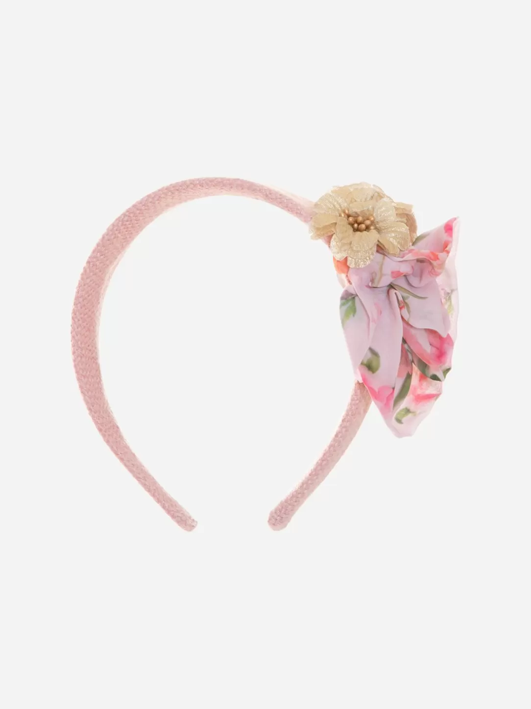 Girl Patachou Pink Straw Headband With Flowers