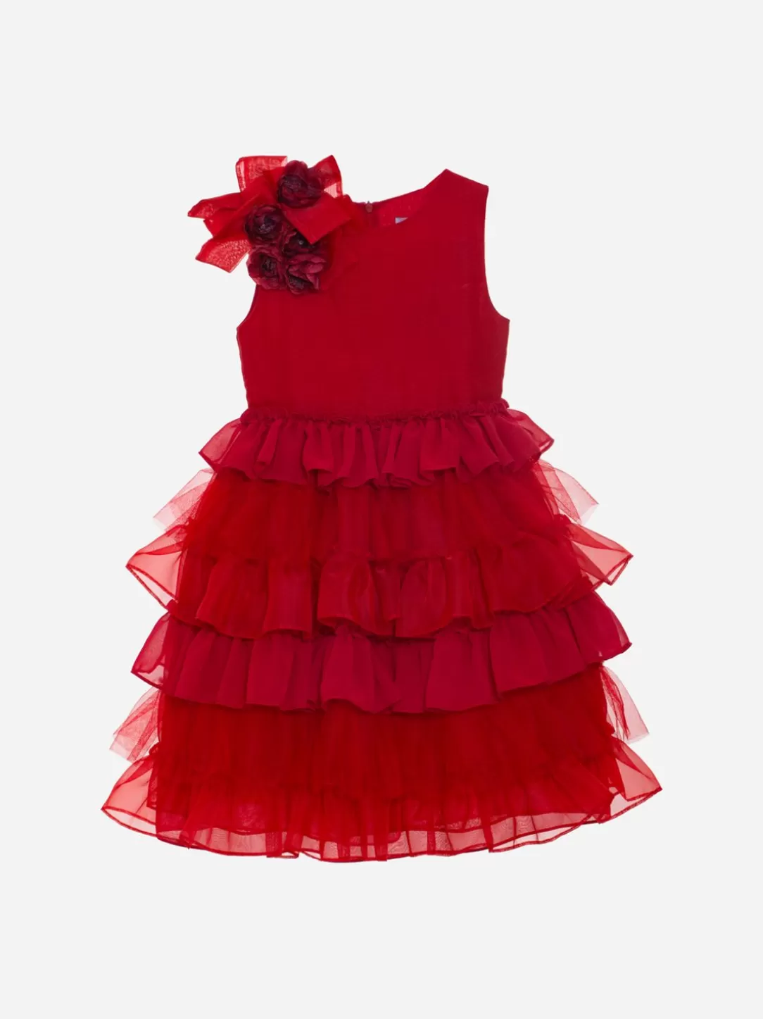 Girl Patachou Red Couture Dress With Flower Applique