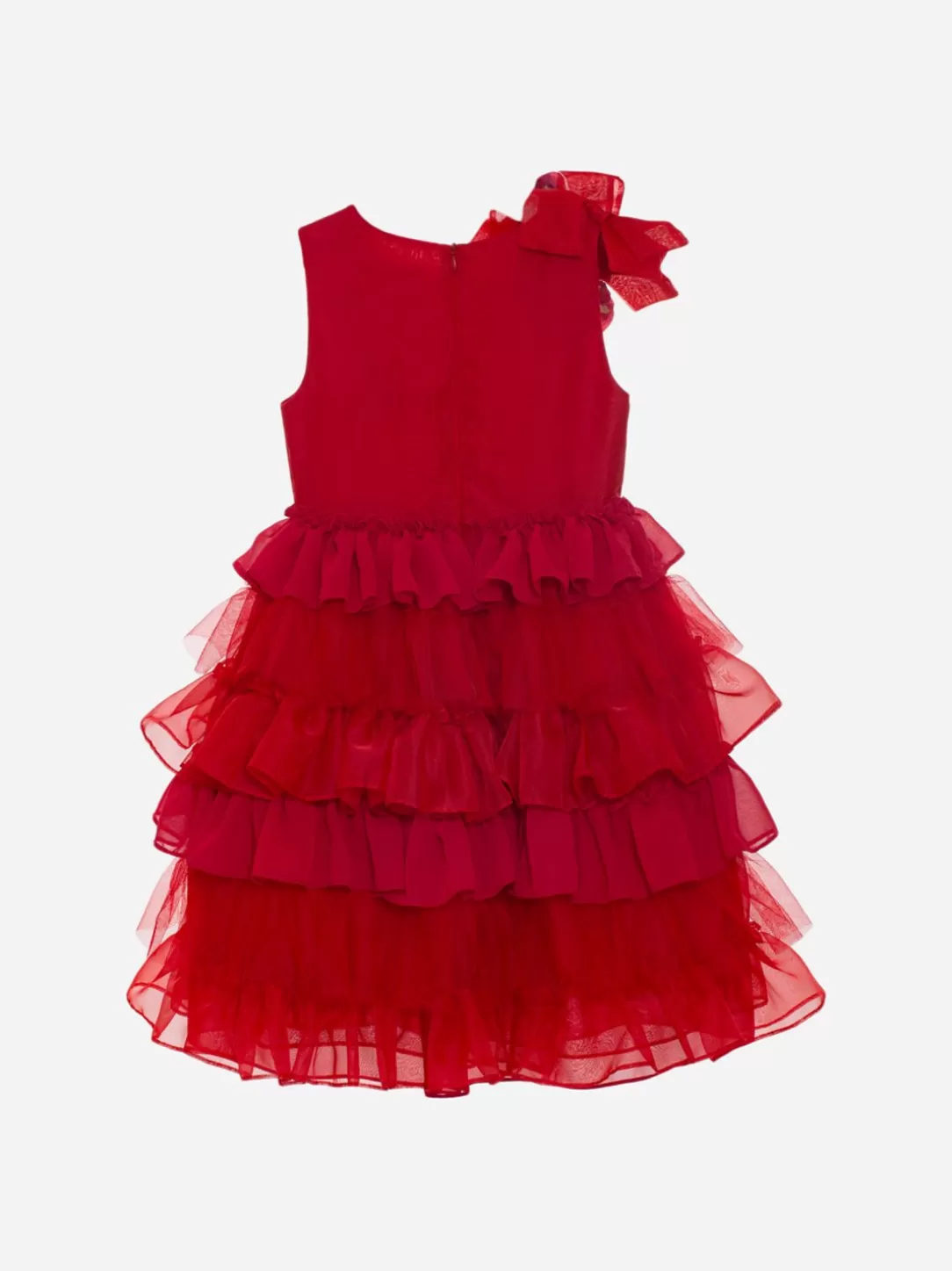 Girl Patachou Red Couture Dress With Flower Applique