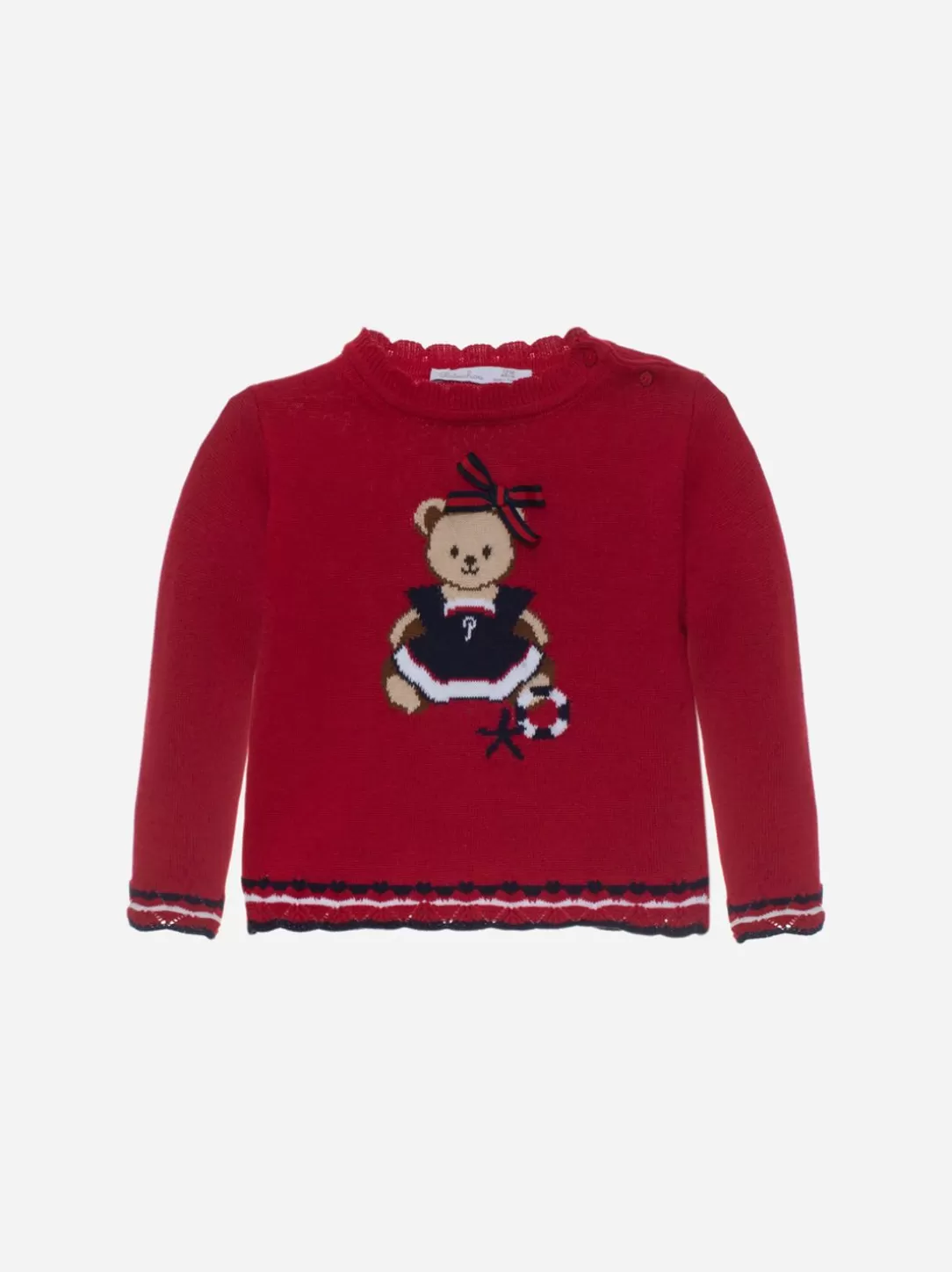 Baby Patachou Red Knitted Sweater With An Embroidered Bear