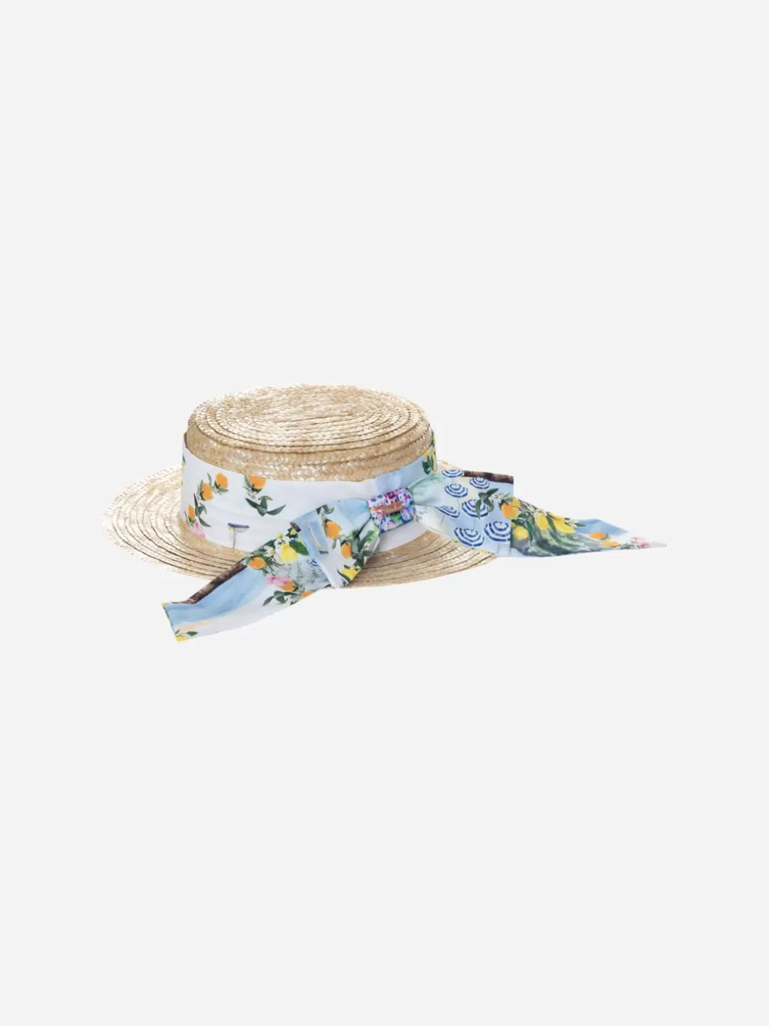 Girl Patachou Straw Hat With Printed Bow