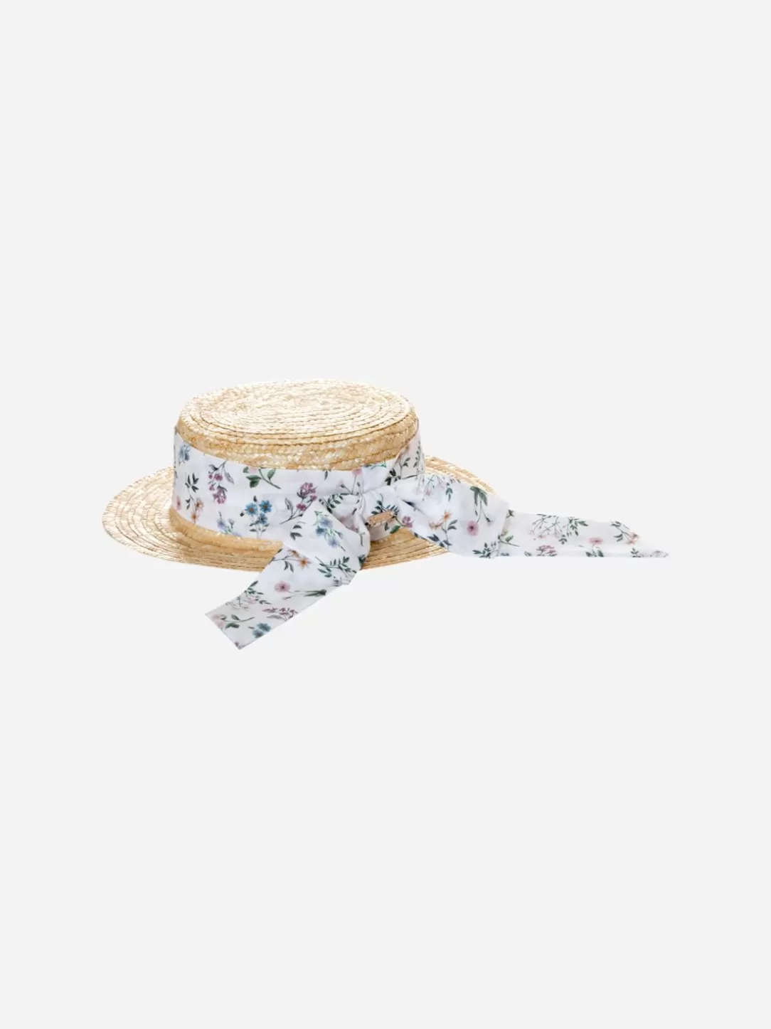 Girl Patachou Straw Hat With Printed Bow