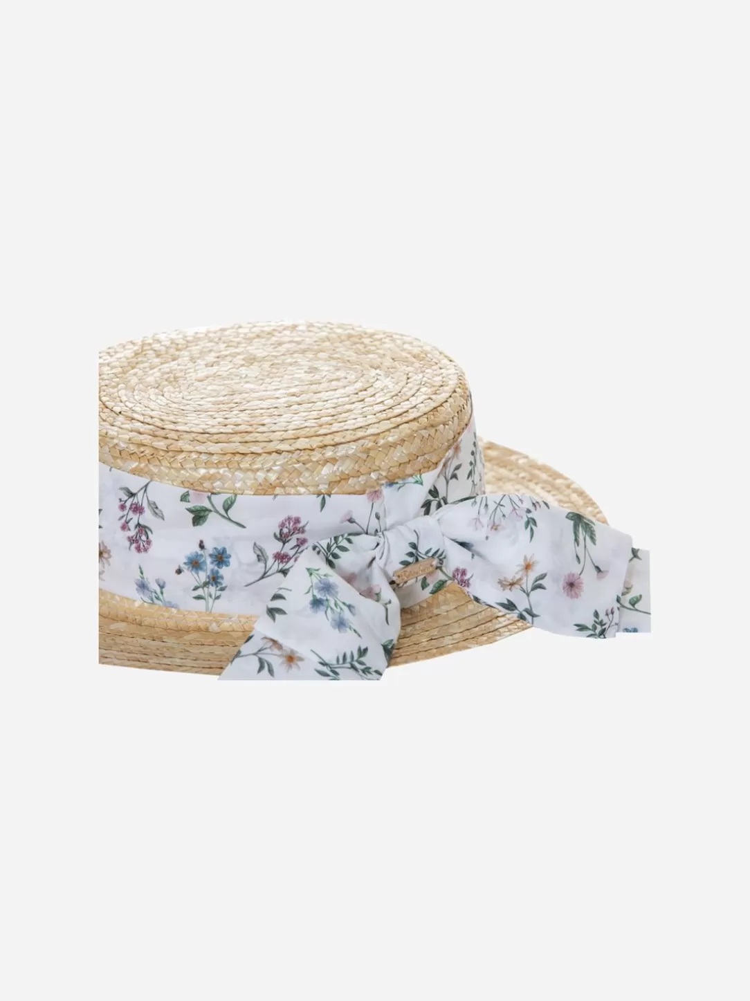 Girl Patachou Straw Hat With Printed Bow