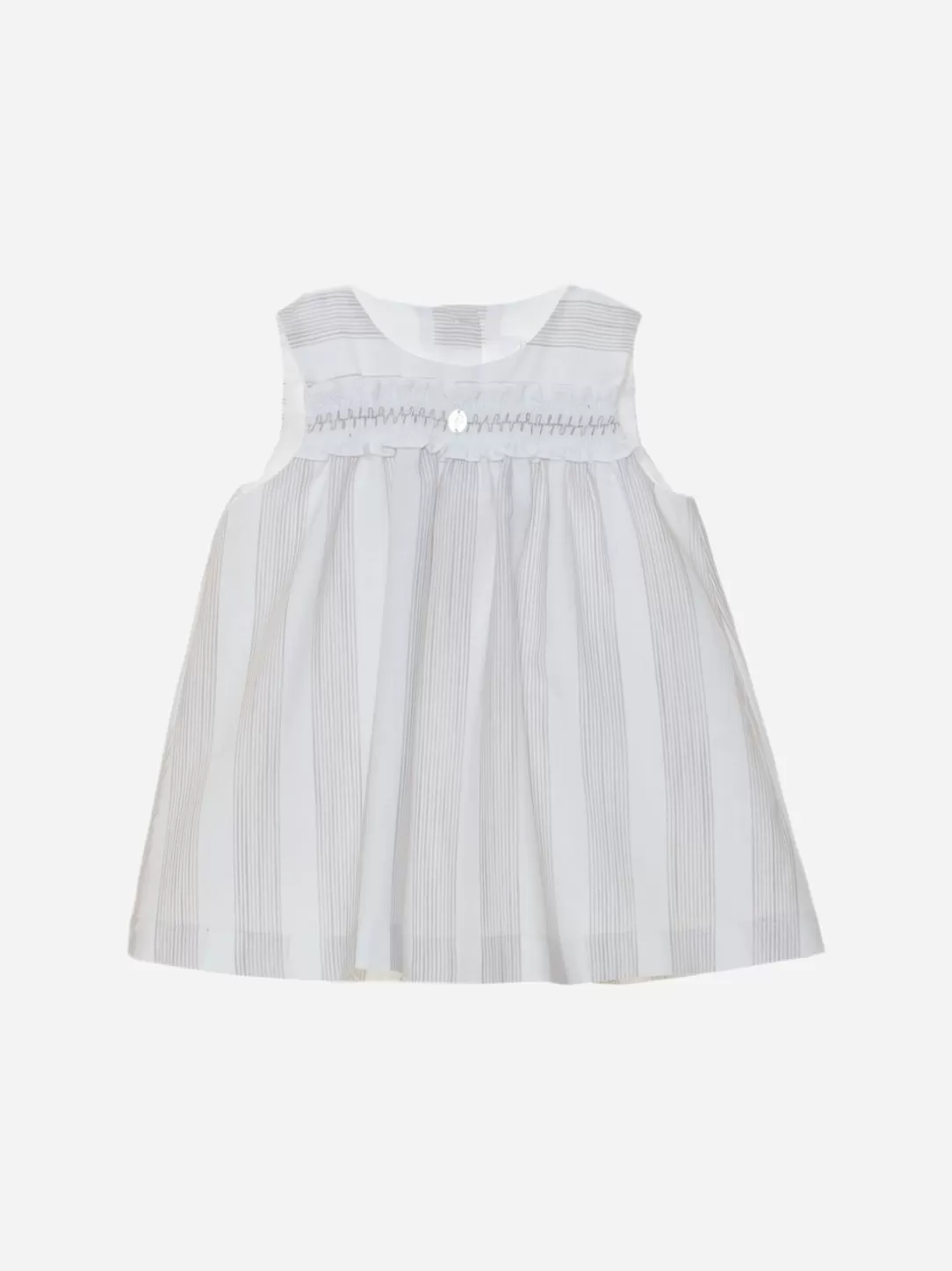 Baby Patachou White And Beige Stripes Cotton Dress With Smocked Chest