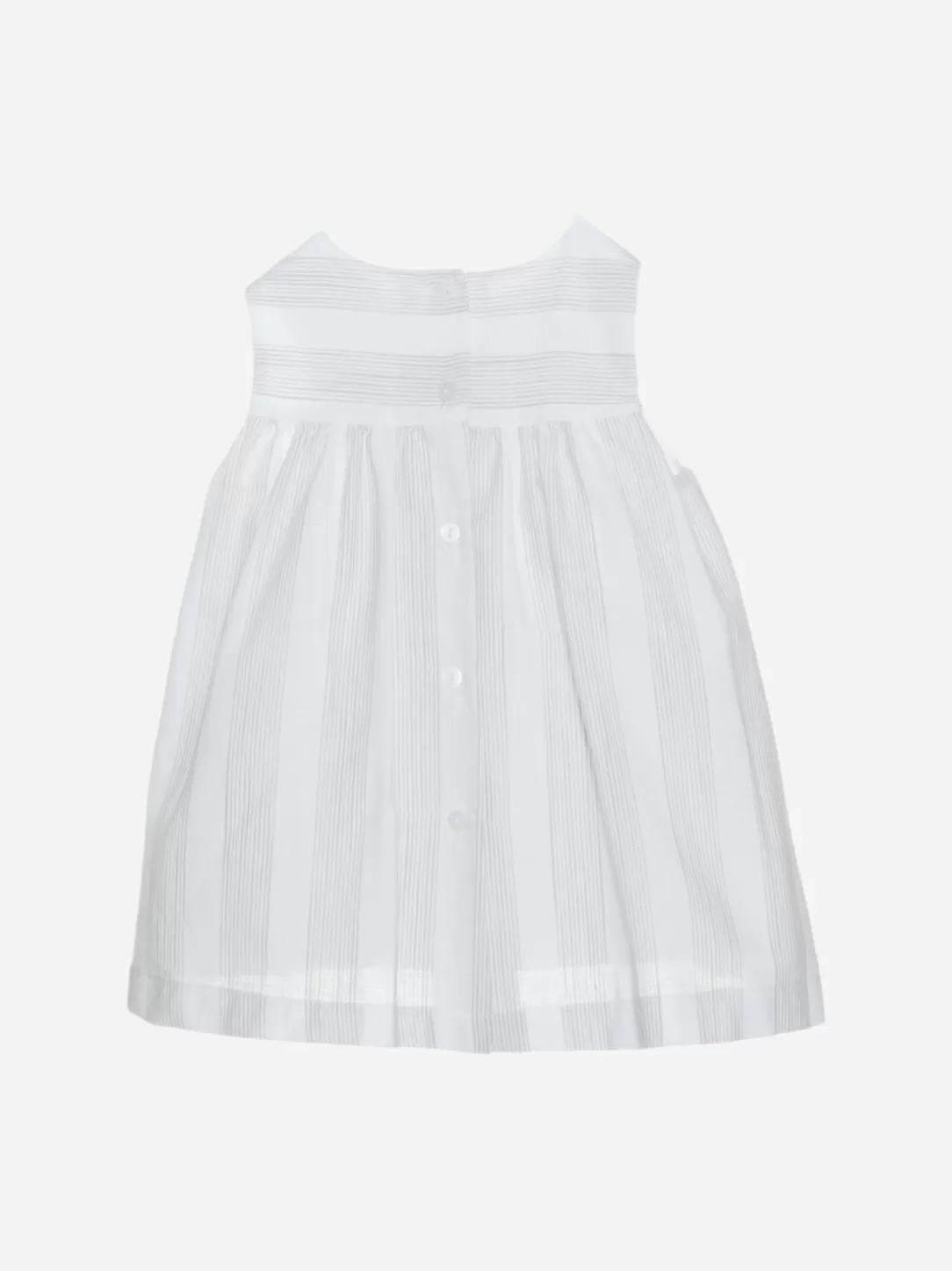 Baby Patachou White And Beige Stripes Cotton Dress With Smocked Chest