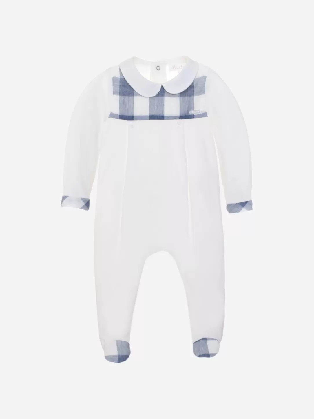 Baby Patachou White And Blue Check Babygrow