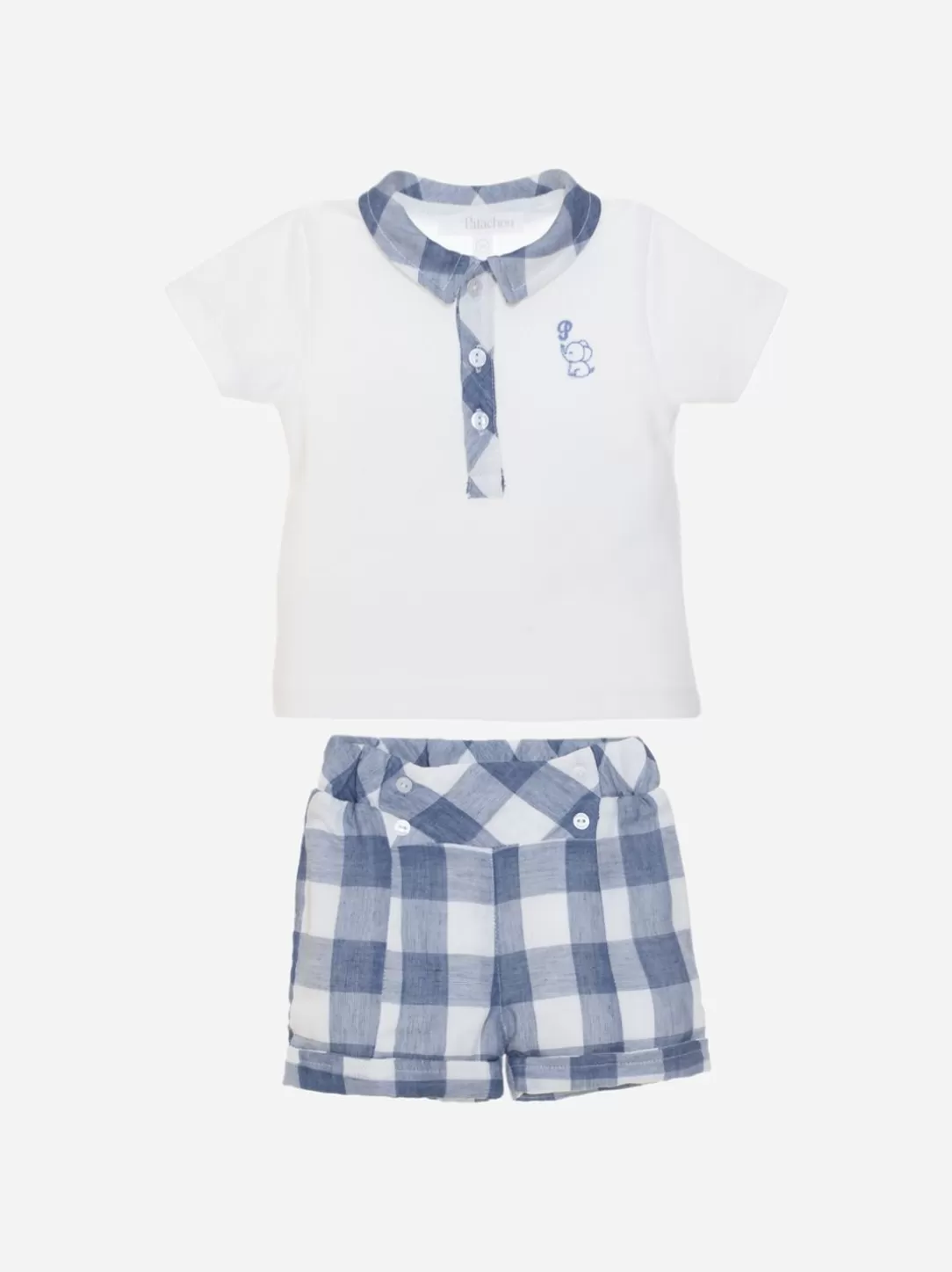 Baby Patachou White And Blue Check Set