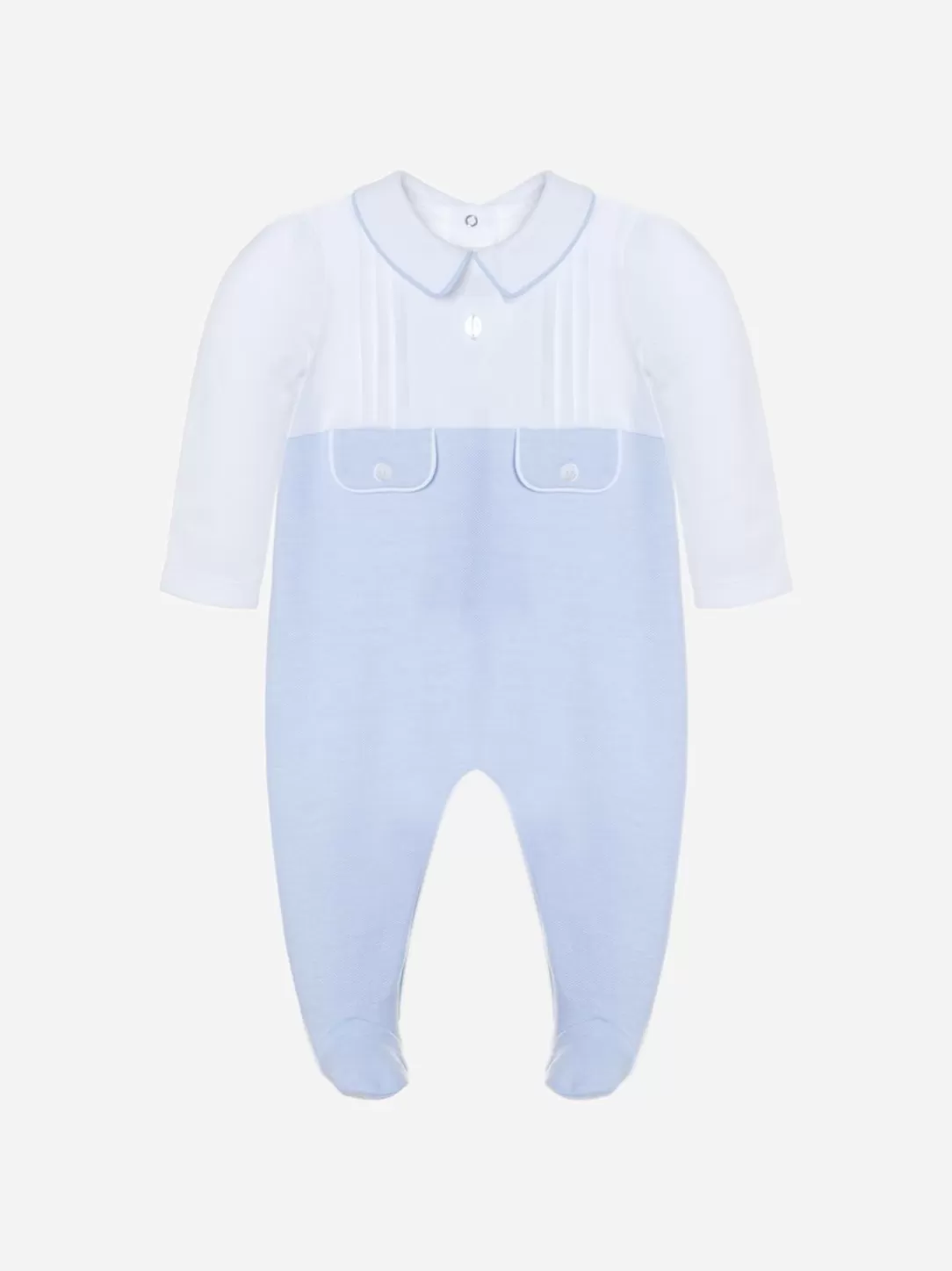 Baby Patachou White And Blue Jersey Babygrow