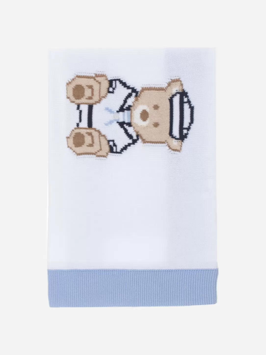 Baby Patachou White And Blue Knitted Blanket With Teddy Bear