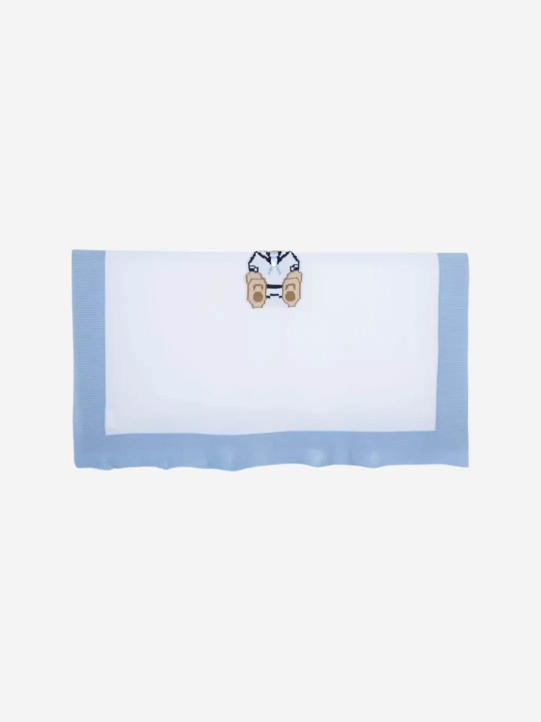 Baby Patachou White And Blue Knitted Blanket With Teddy Bear