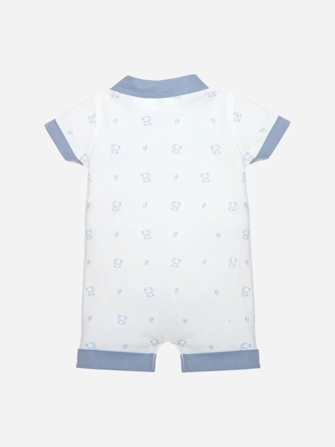 Baby Patachou White And Blue Romper With Elephant Print