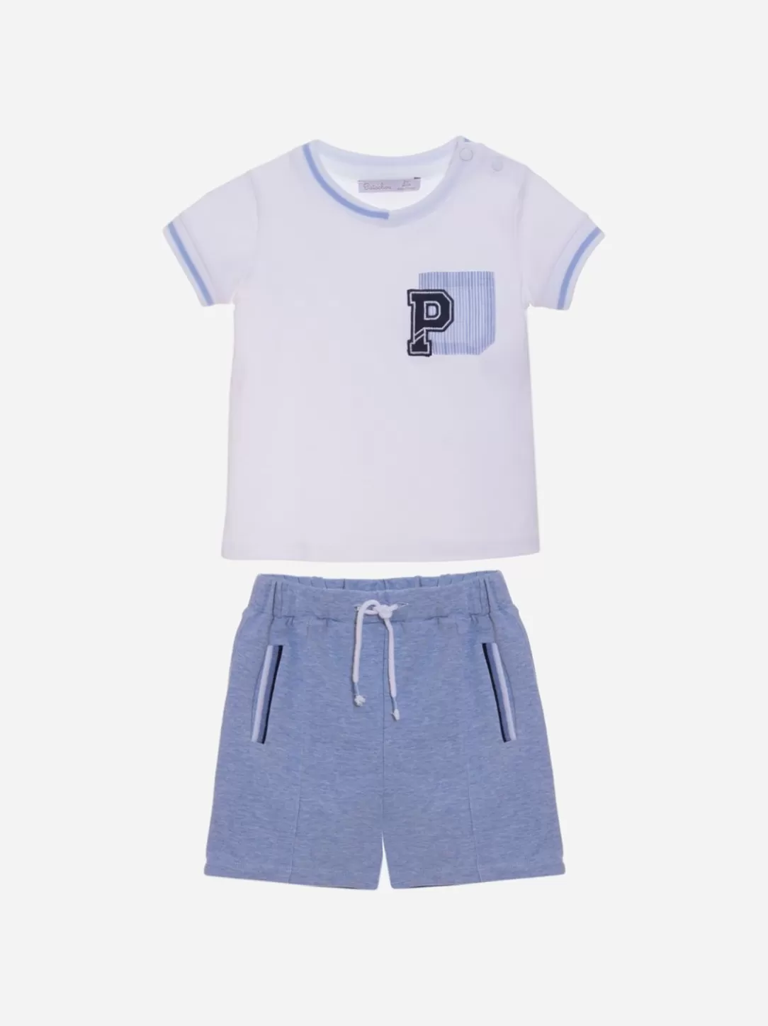 Baby Patachou White And Blue Shorts Set