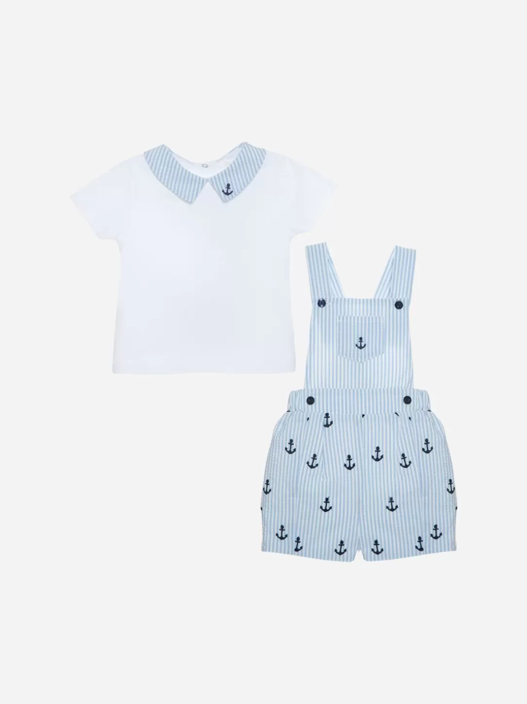 Baby Patachou White And Emroidered Stripes Set