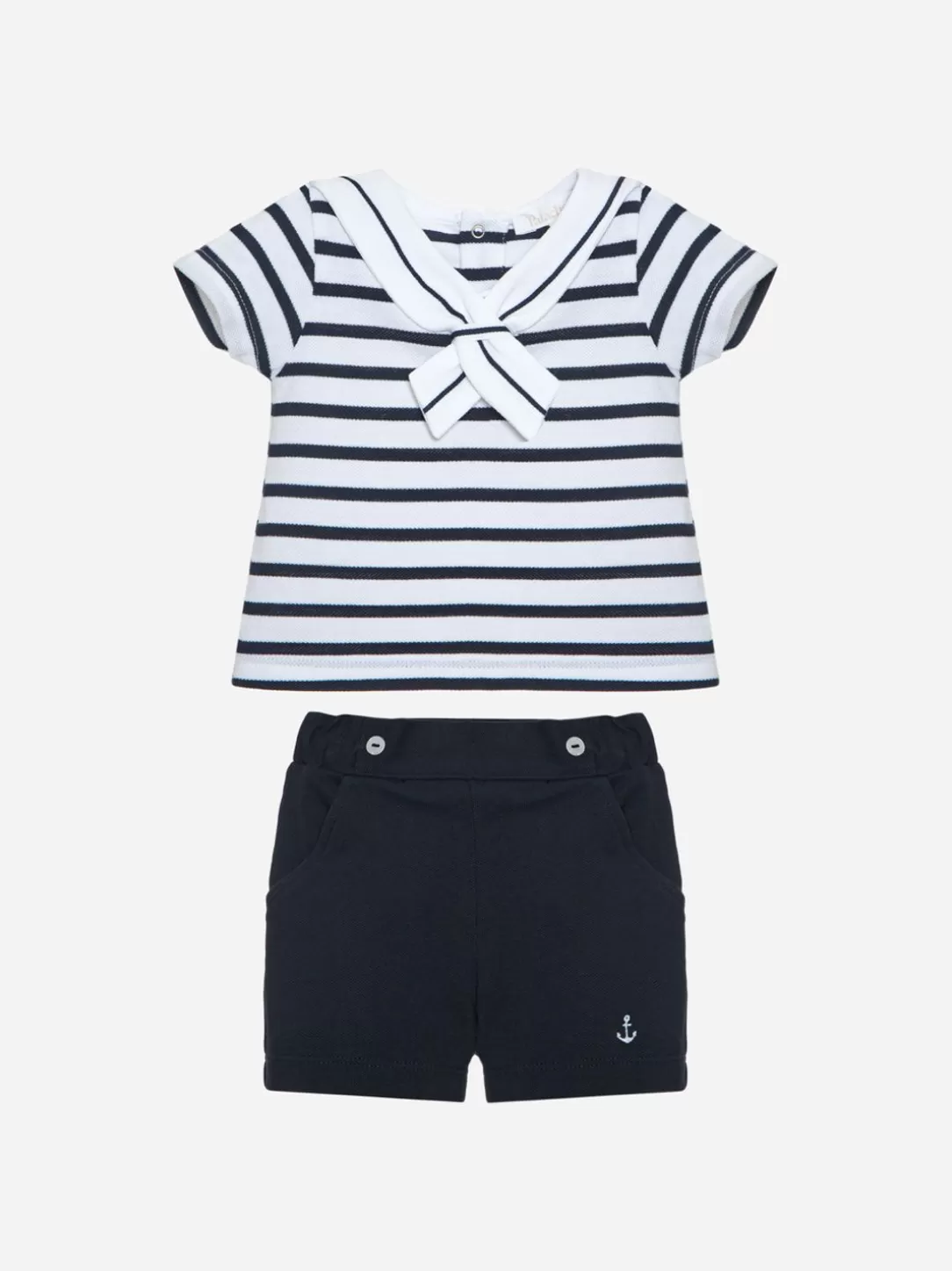 Baby Patachou White And Emroidered Stripes Set