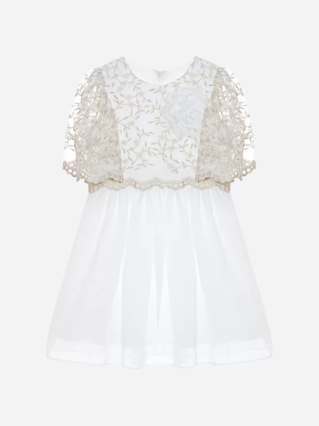 Girl Patachou White And Gold Embroidered Dress