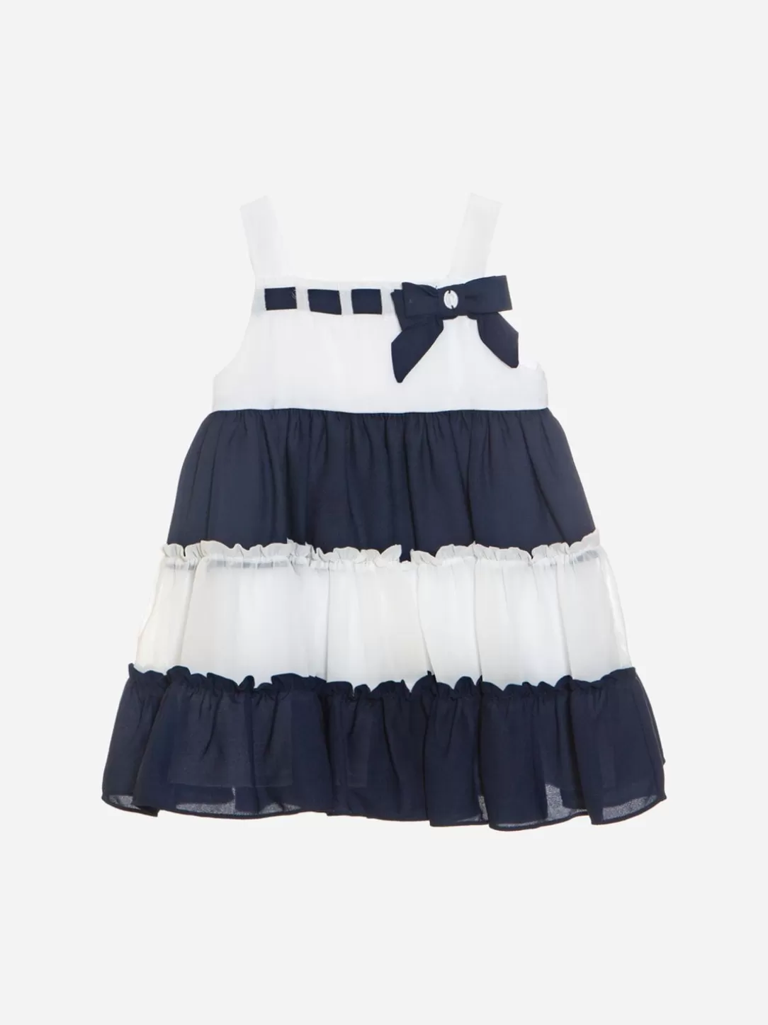 Baby Patachou White And Marine Dress Made In Chiffon