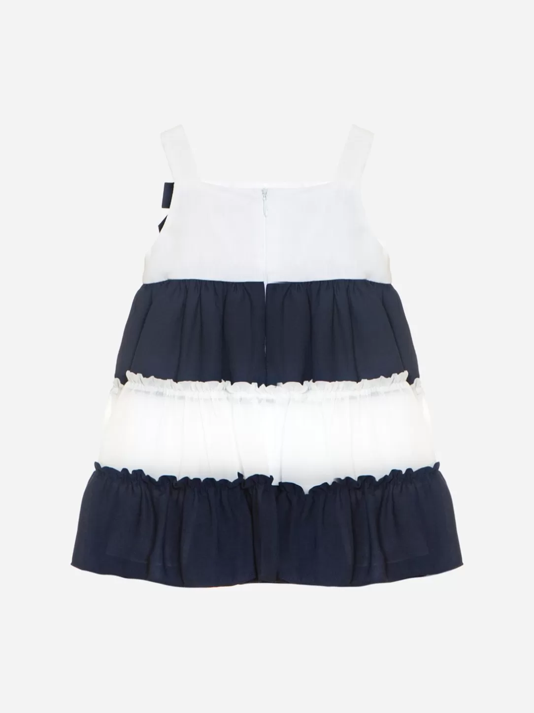 Baby Patachou White And Marine Dress Made In Chiffon