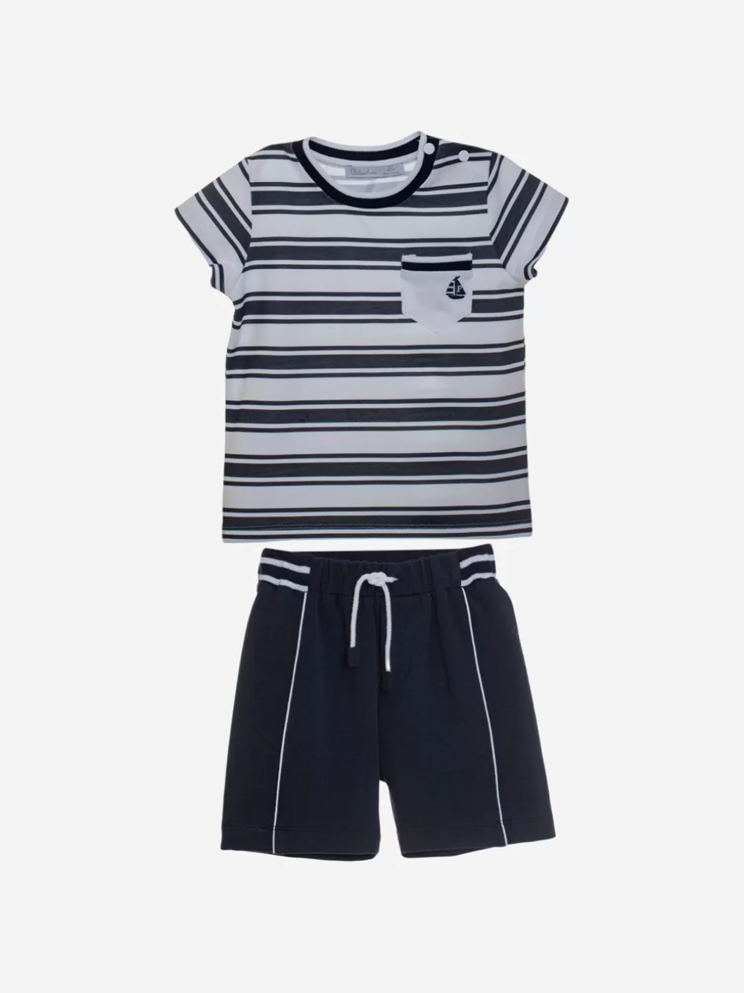 Baby Patachou White And Navy Blue Boys Set