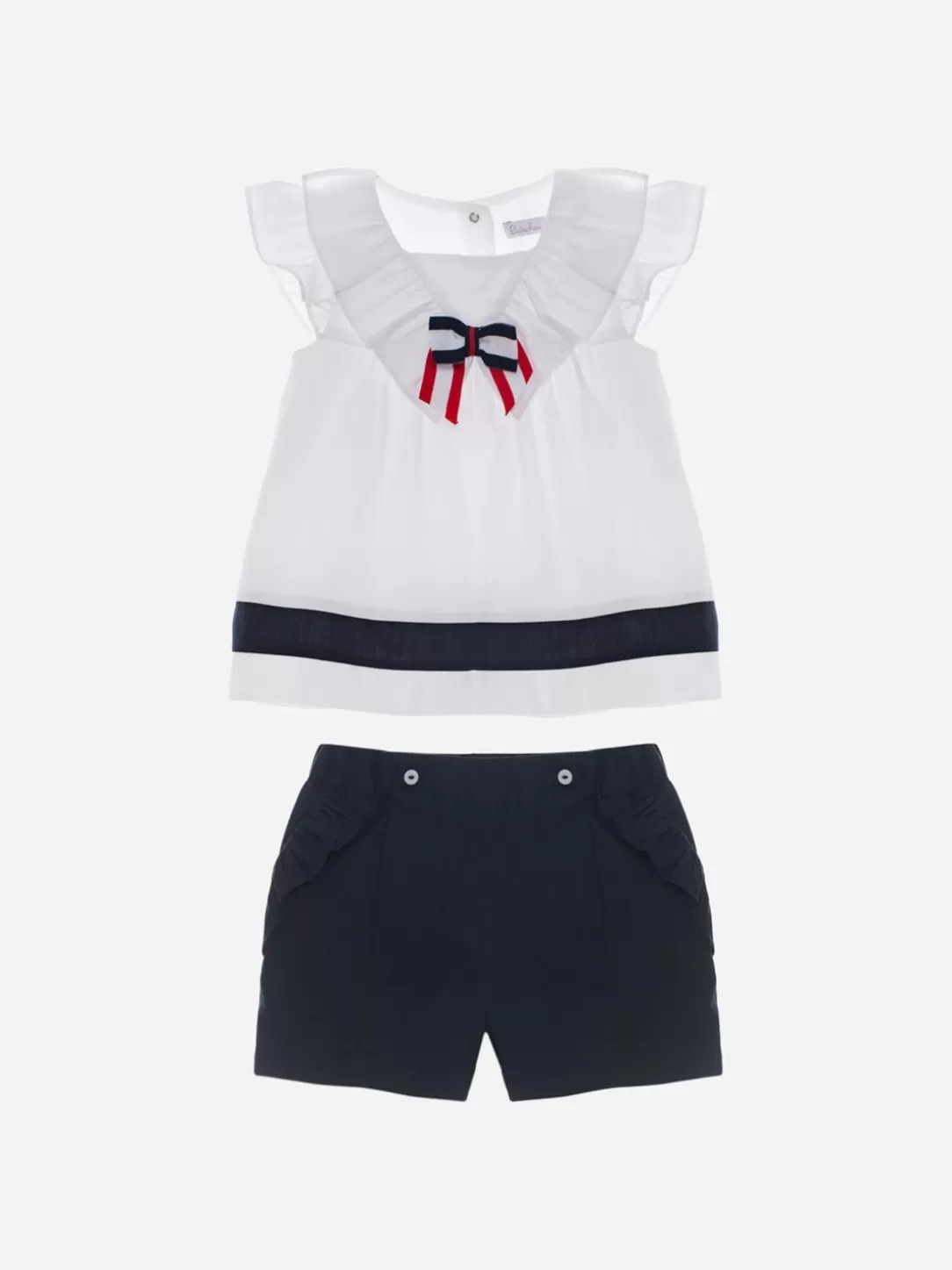 Baby Patachou White And Navy Blue Girls Set