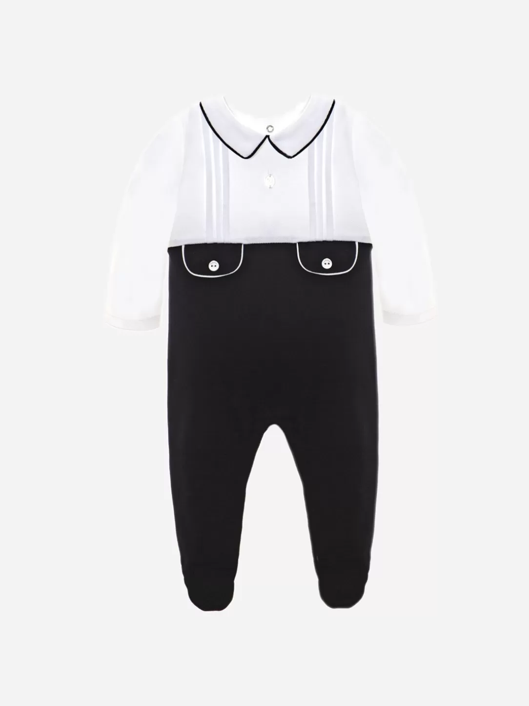 Baby Patachou White And Navy Blue Jersey Babygrow