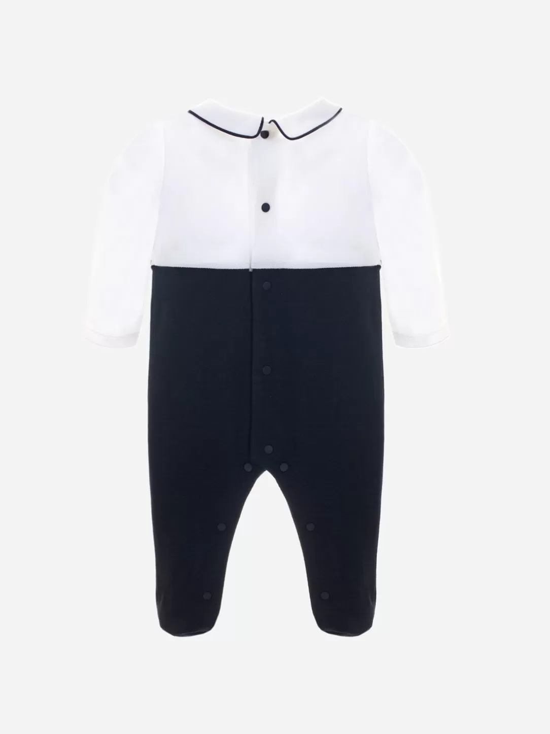 Baby Patachou White And Navy Blue Jersey Babygrow