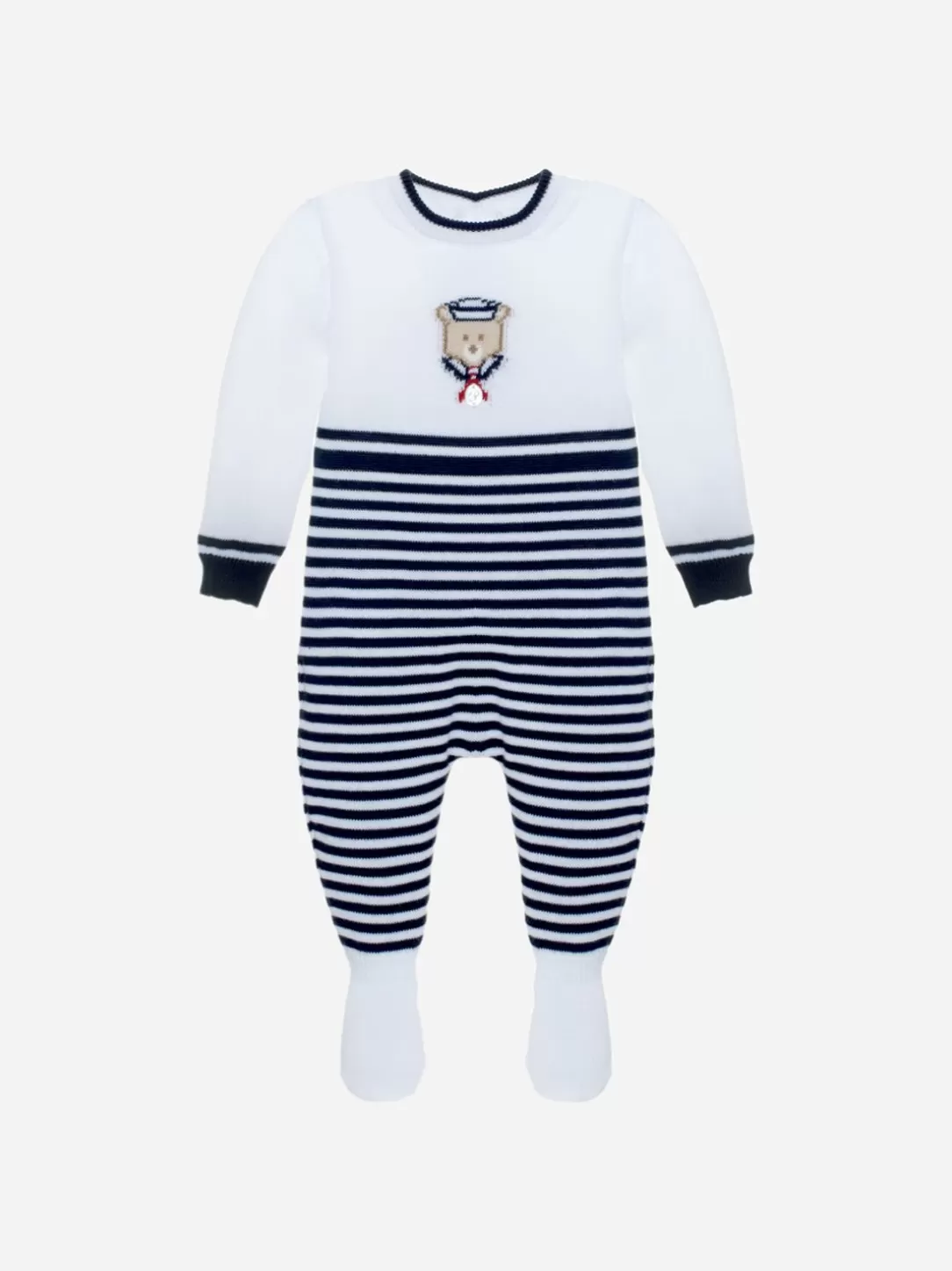 Baby Patachou White And Navy Blue Stripes Babygrow