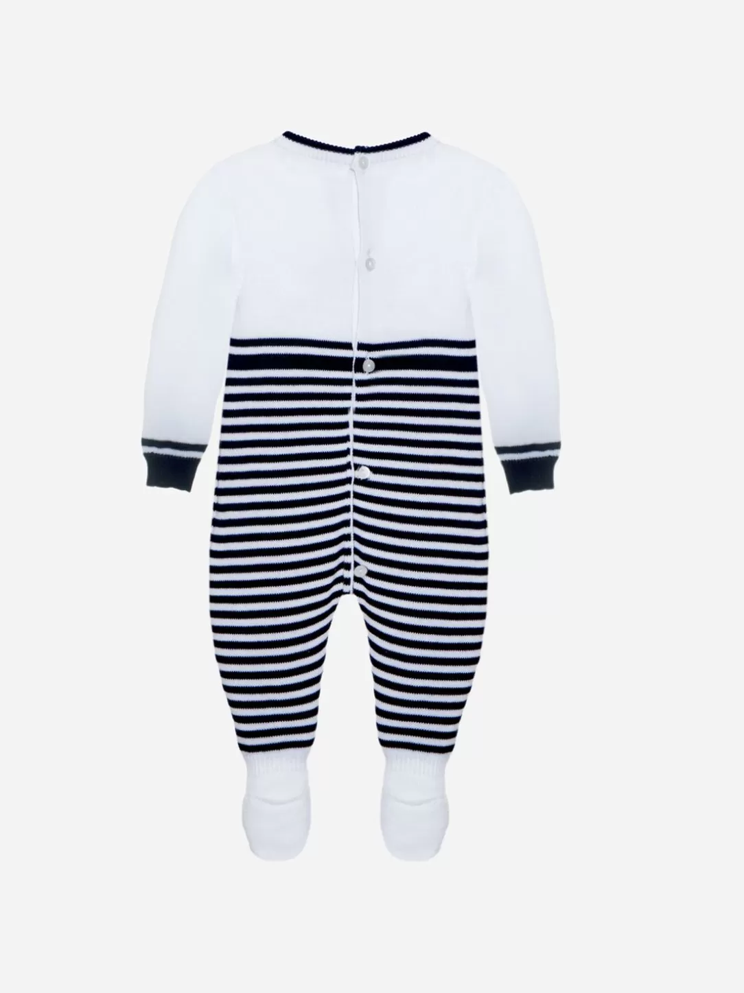 Baby Patachou White And Navy Blue Stripes Babygrow