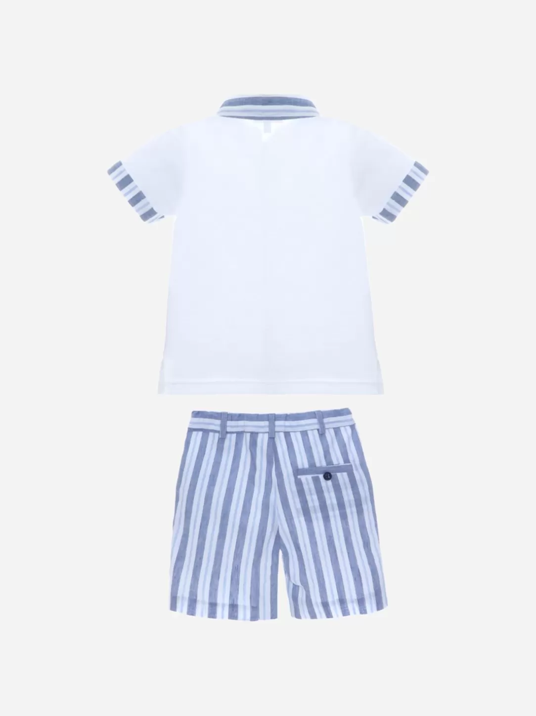 Baby Patachou White And Navy Striped Polo And Shorts Set