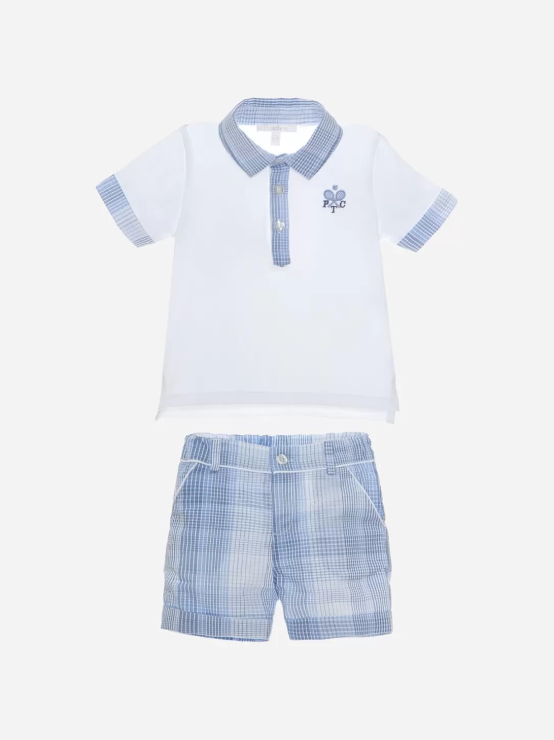 Baby Patachou White And Pale Blue Check Set