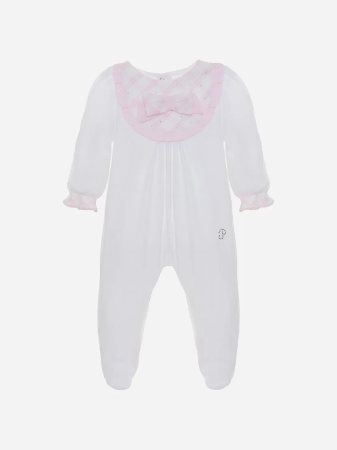 Baby Patachou White And Pink Babygrow With Checkered Details