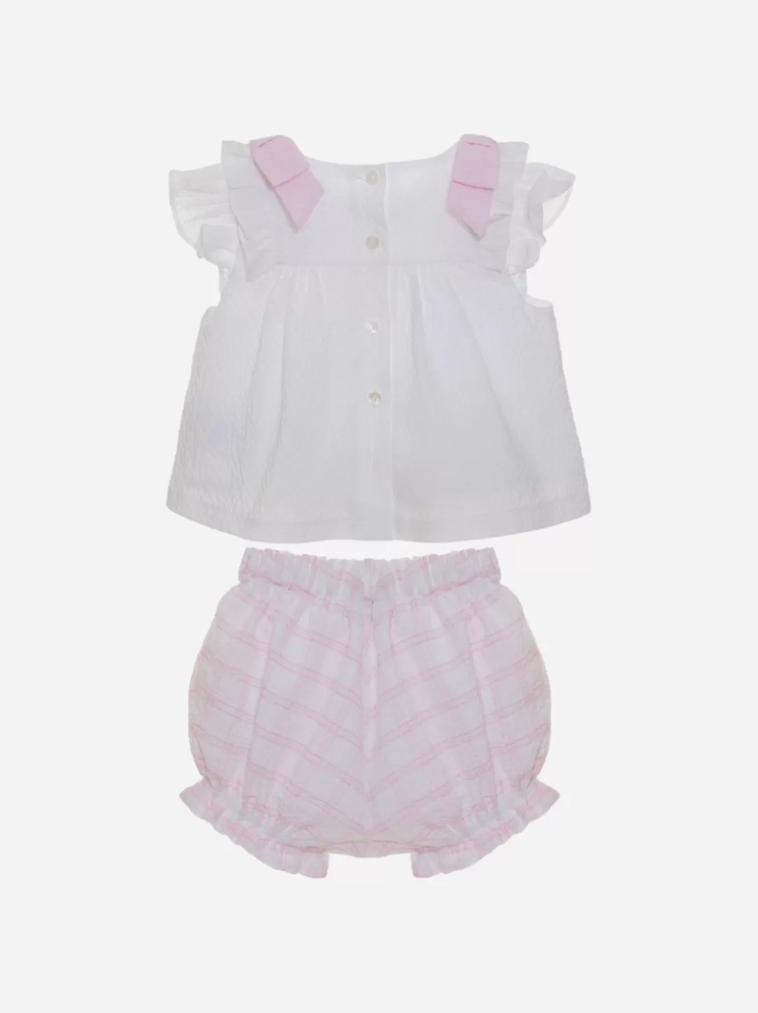 Baby Patachou White And Pink Checkered Blouse And Shorts Set