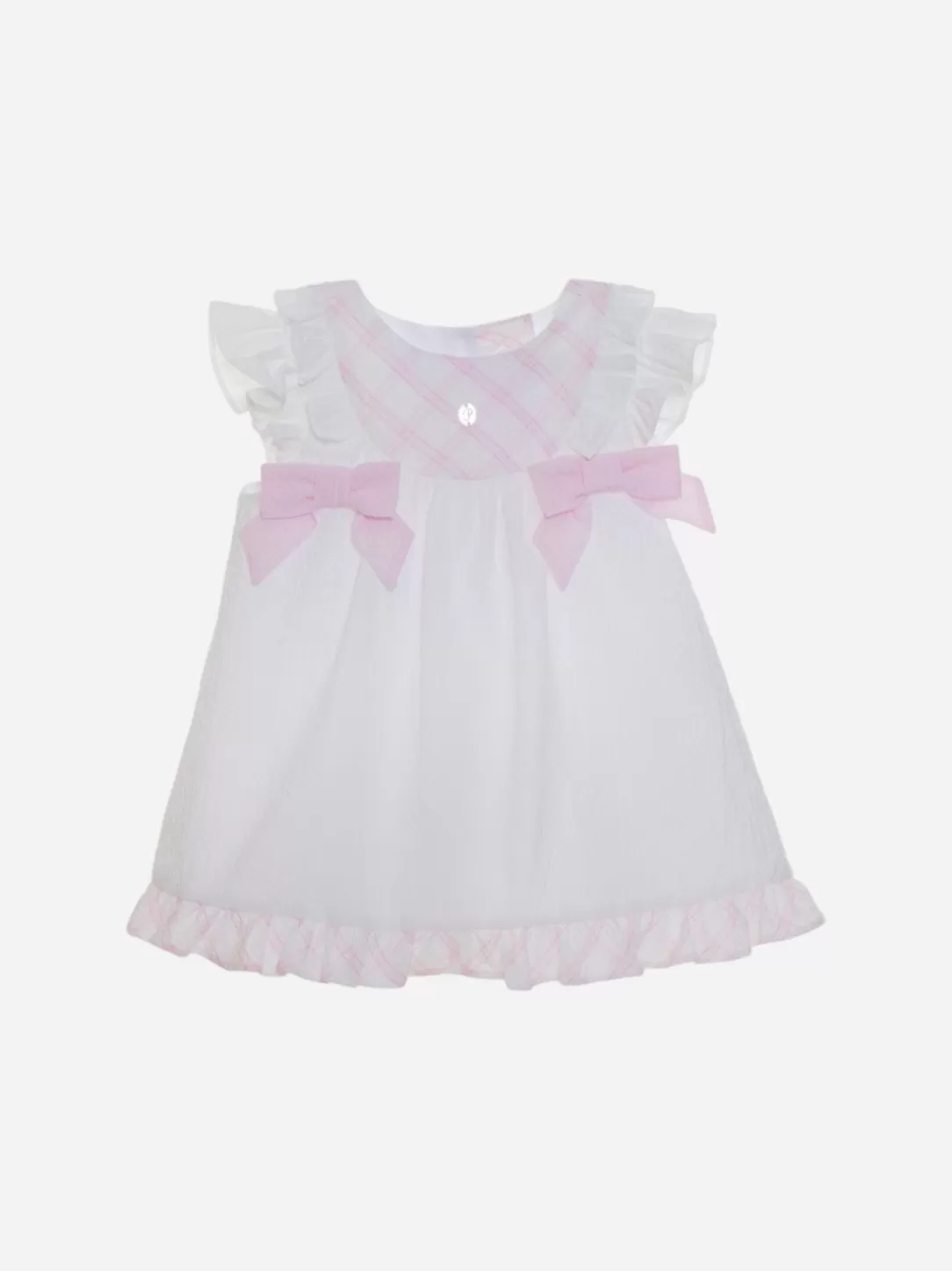 Baby Patachou White And Pink Dress With Plaid Details