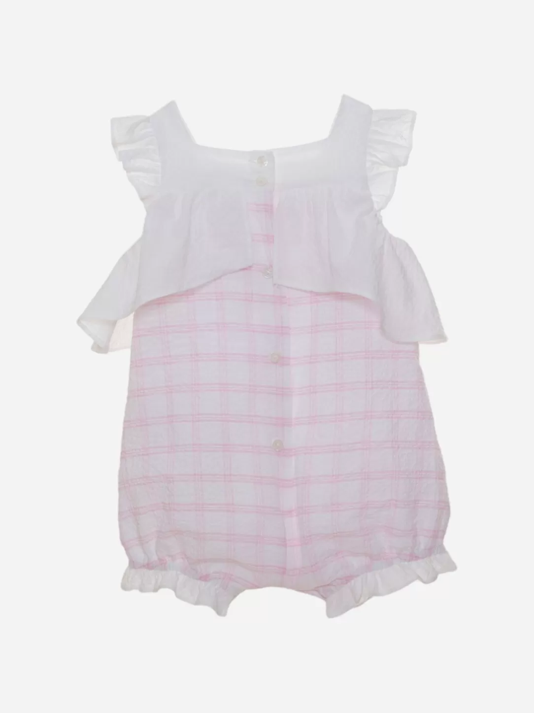 Baby Patachou White And Pink Jumpsuit With Plaid Pattern