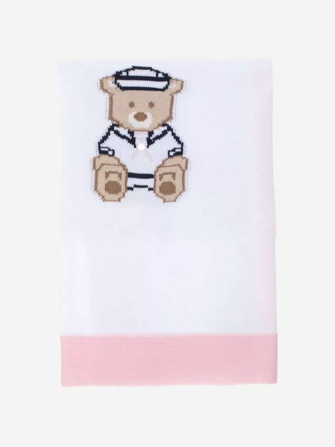 Baby Patachou White And Pink Knitted Blanket With Teddy Bear