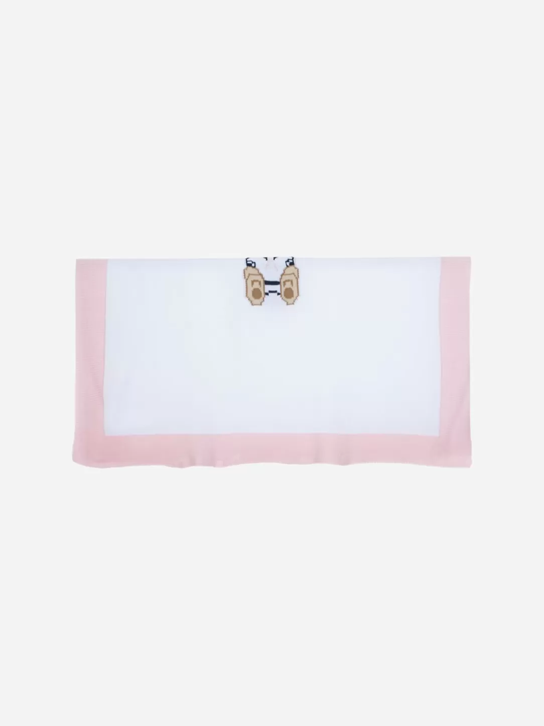 Baby Patachou White And Pink Knitted Blanket With Teddy Bear