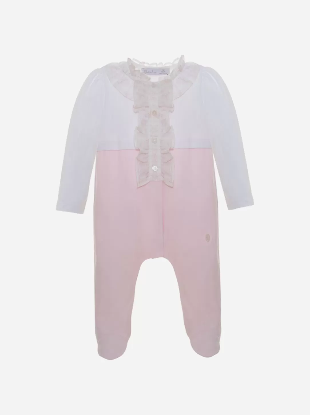 Baby Patachou White And Pink Long Sleeve Babygrow