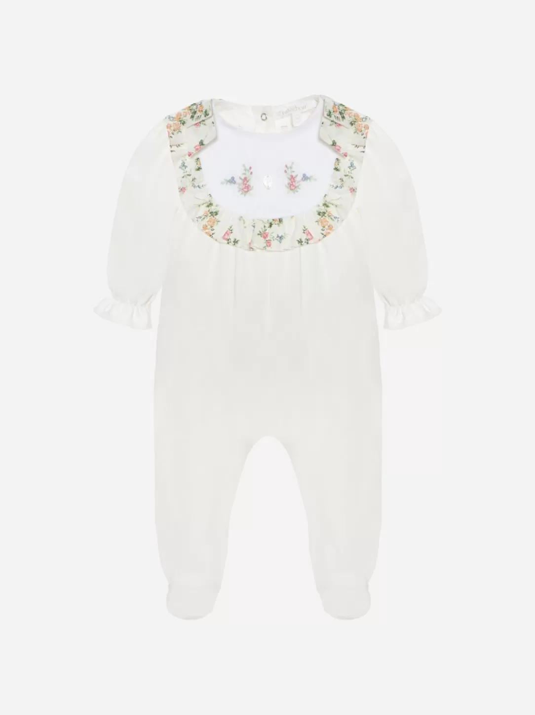 Baby Patachou White Babygrow With Liberty Botanical Print