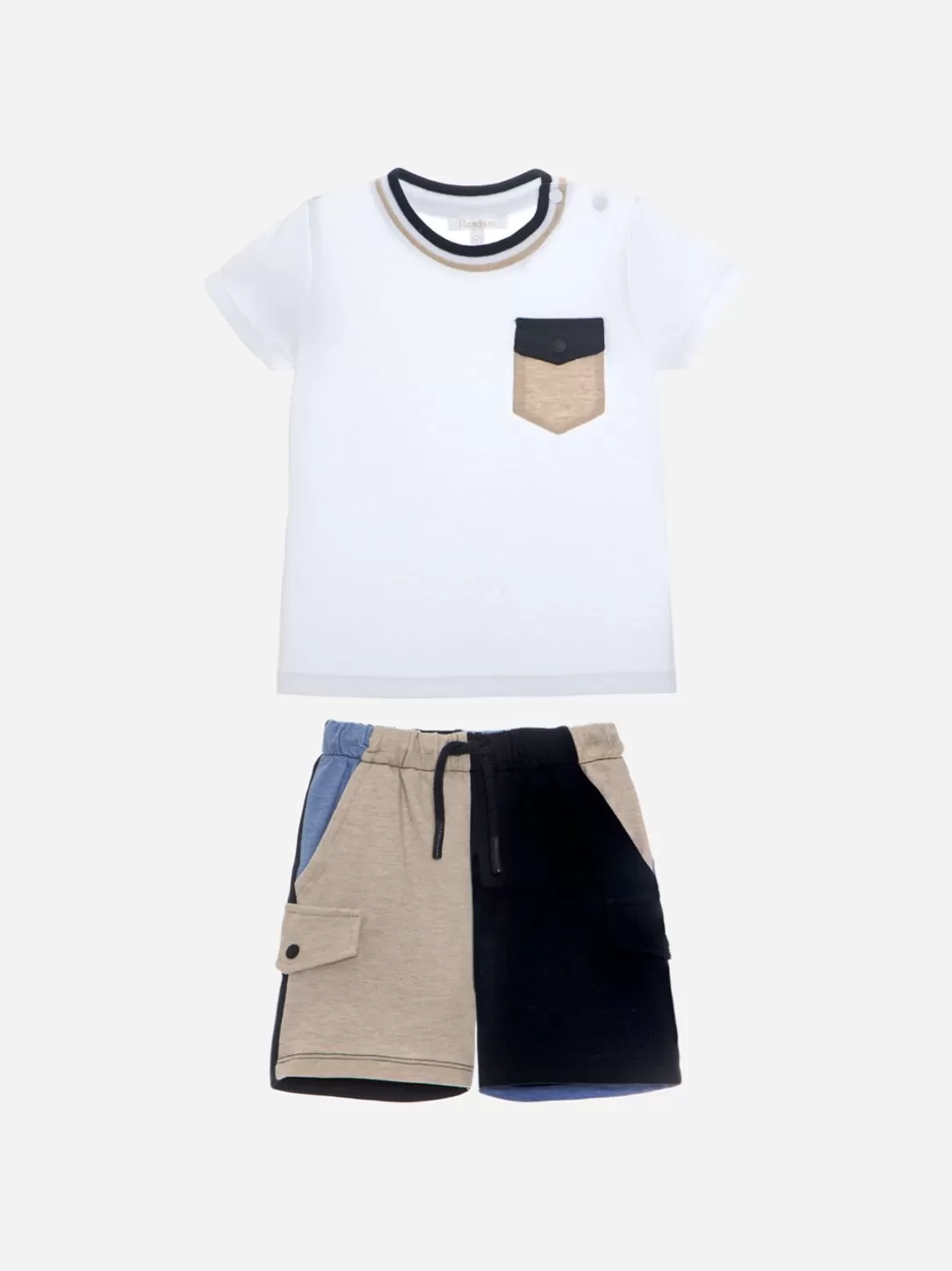 Baby Patachou White, Beige And Marine Color Block Set