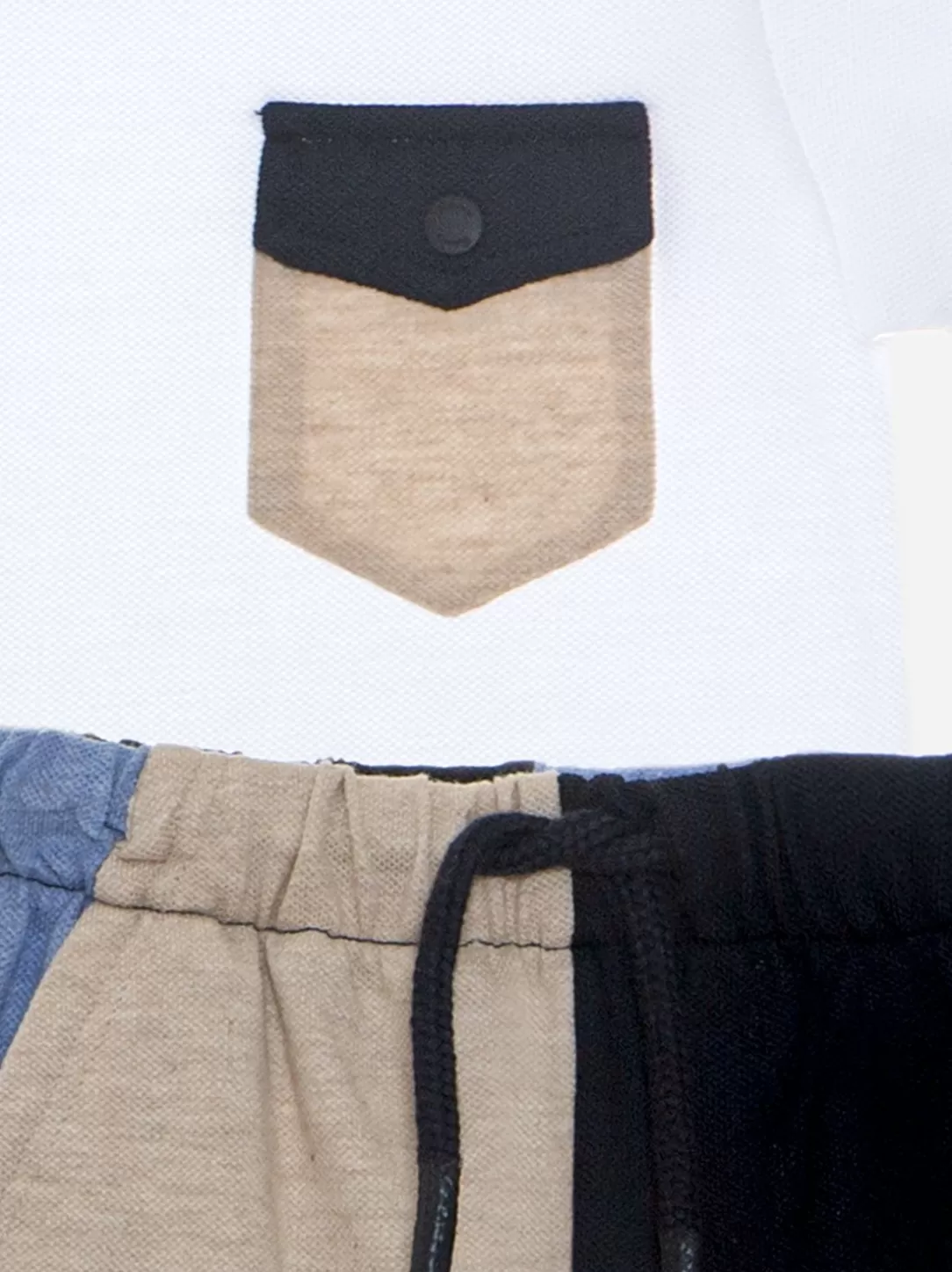 Baby Patachou White, Beige And Marine Color Block Set