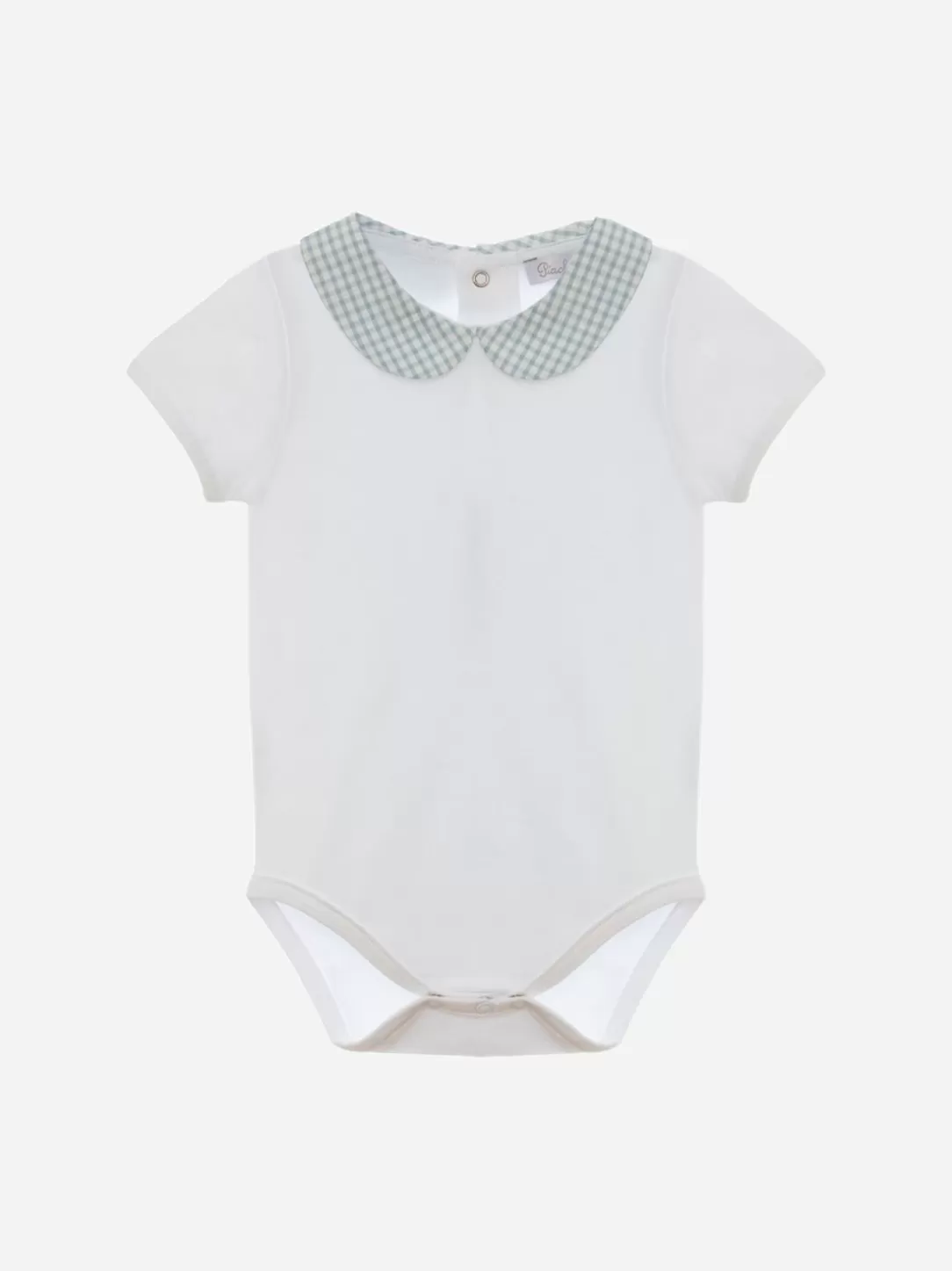 Baby Patachou White Cotton Baby Boy Body With Checkered Round Collar