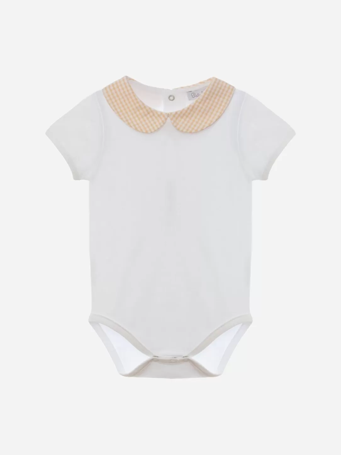 Baby Patachou White Cotton Baby Boy Body With Checkered Round Collar