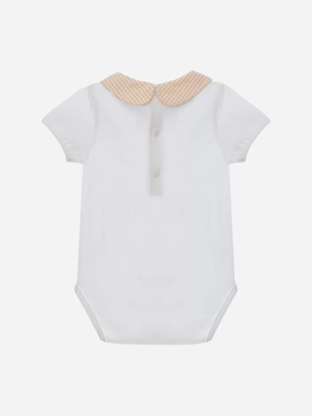 Baby Patachou White Cotton Baby Boy Body With Checkered Round Collar