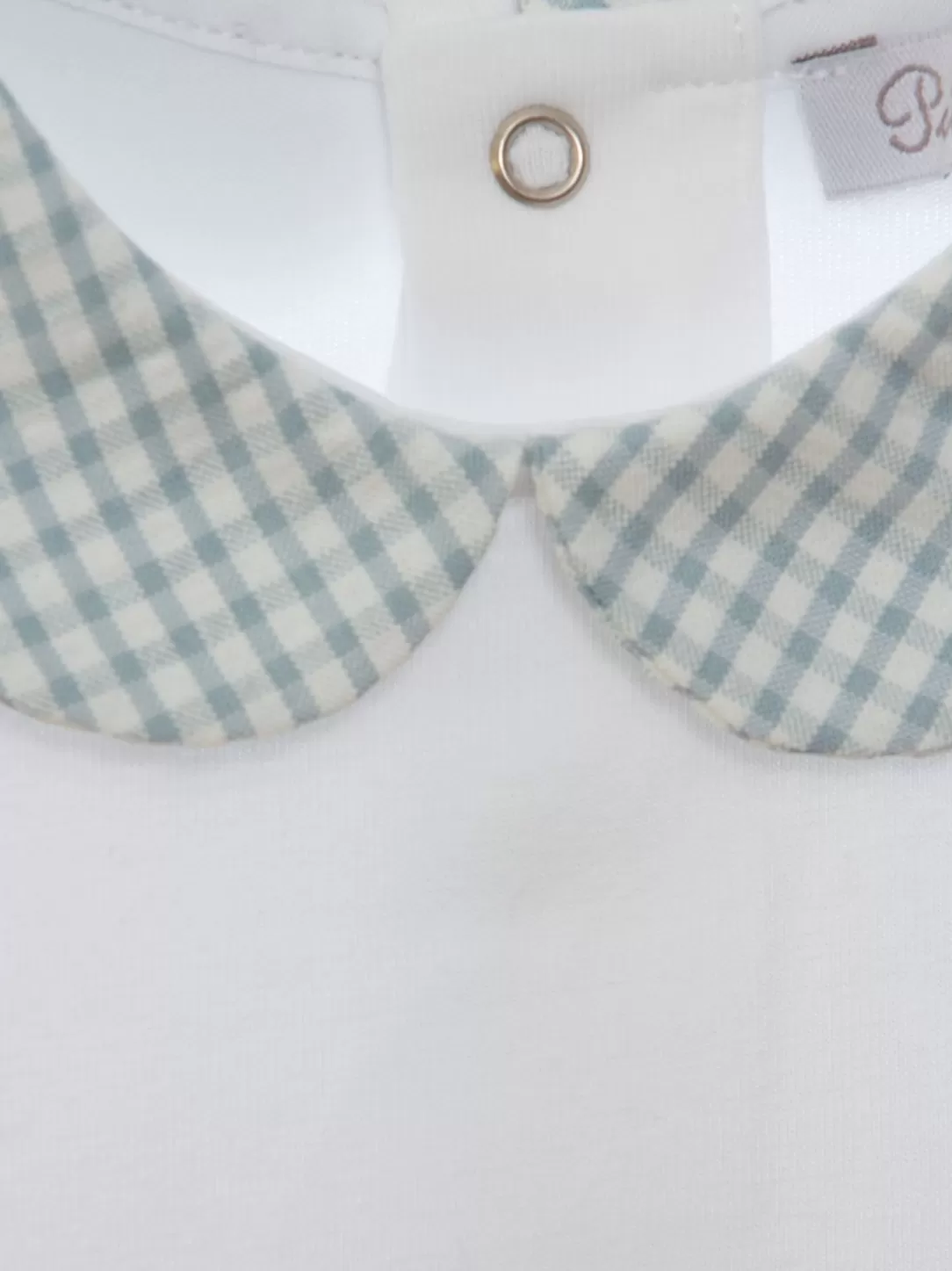 Baby Patachou White Cotton Baby Boy Body With Checkered Round Collar