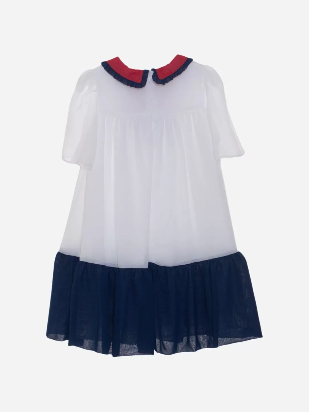 Girl Patachou White Dress With Red And Navy Blue Details