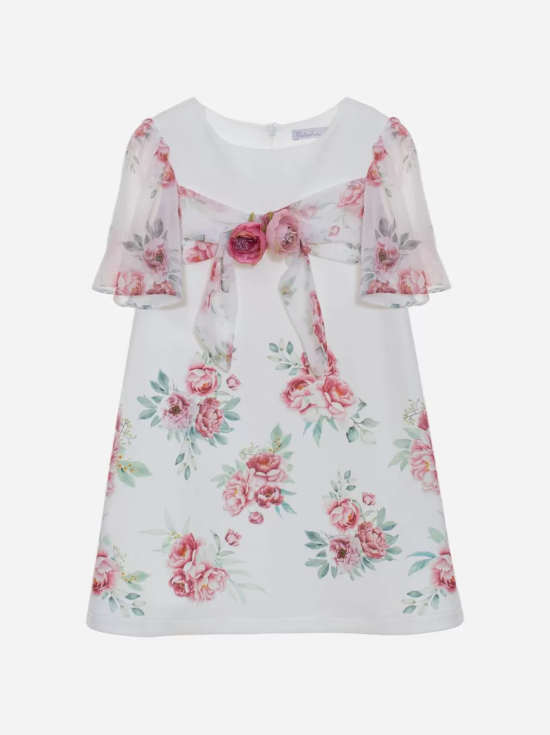 Girl Patachou White Dress With Rose Print