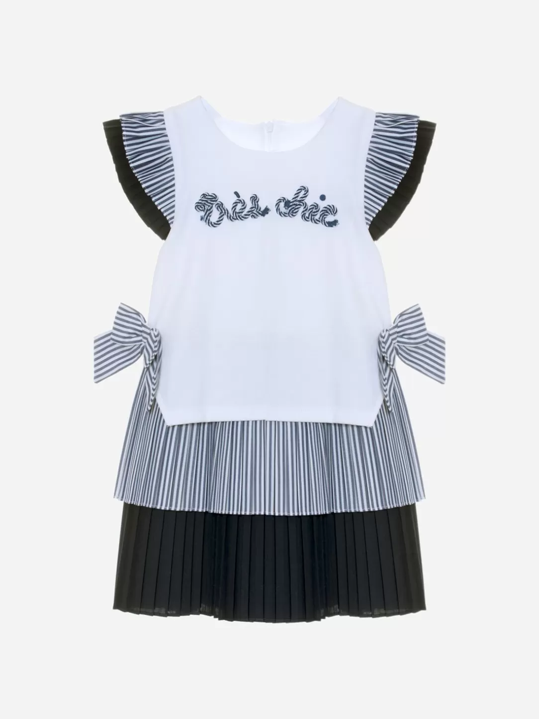 Girl Patachou White Dress With Striped Pattern