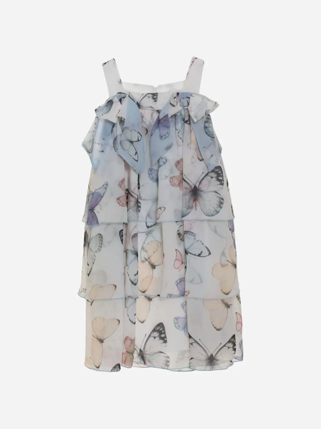 Girl Patachou White Girls Dress With Multicolor Butterfly Print