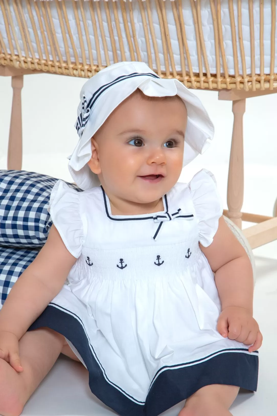 Baby Patachou White Hat Decorated With A Striped Bow